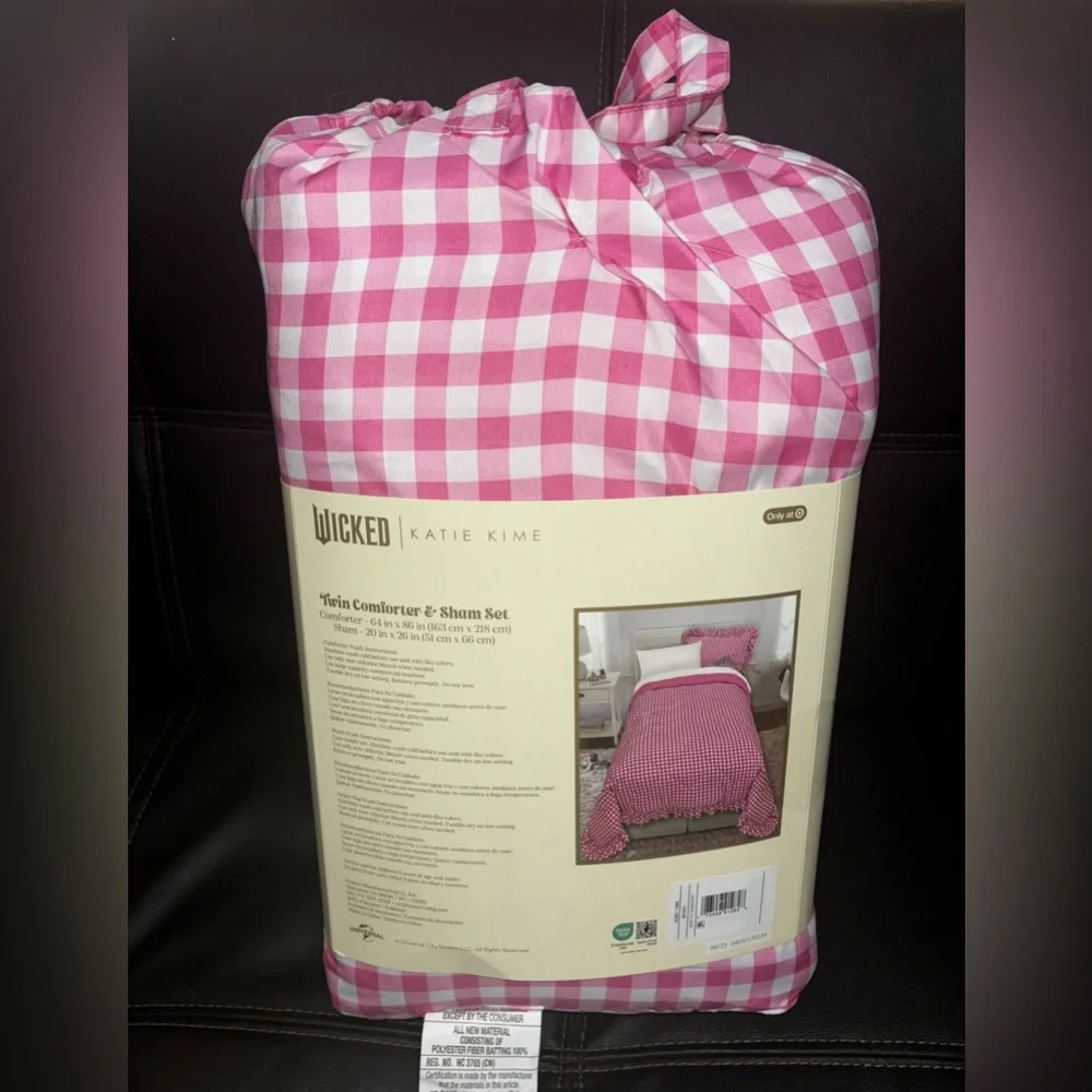 Katie Kime Wicked for Good Pink & White Gingham TWIN Size Comforter Set